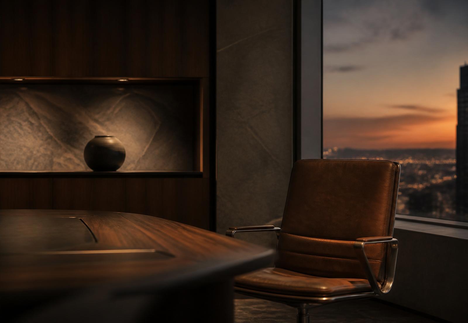 Executive boardroom at dusk